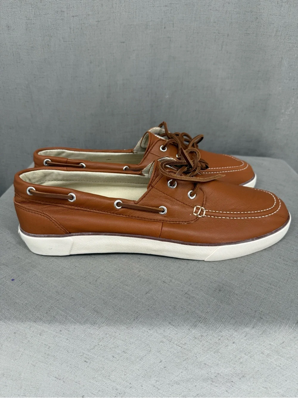 Polo Ralph Lauren Men's Bienne Oil Tumbled Leather Boat Shoes Tan US 13D